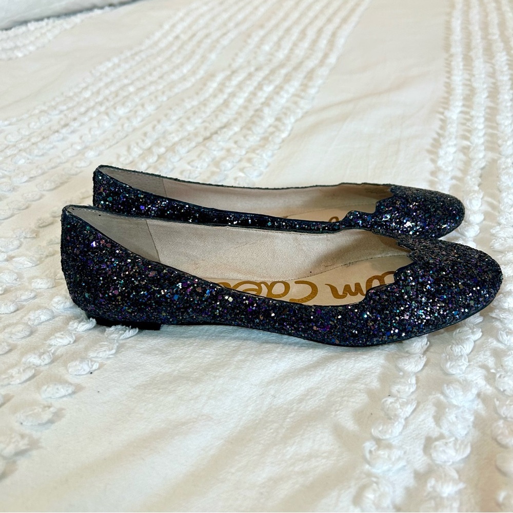 Sam Edelman Women's Scallop Edge Navy Blue Glitter Flats 8.5 - Picture 3 of 9